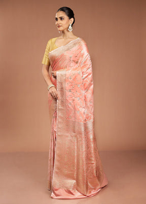 Pink Banarasi Silk Saree With Blouse Piece