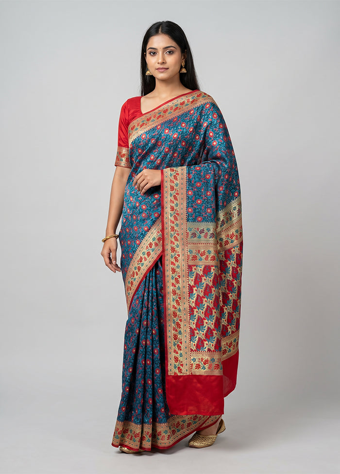 Blue Tanchoi Silk Saree With Blouse Piece