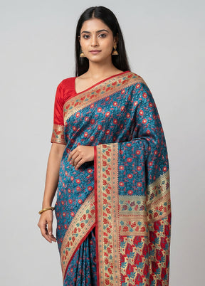 Blue Tanchoi Silk Saree With Blouse Piece