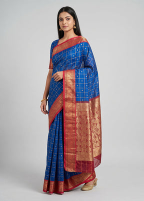Blue Kanjivaram Silk Saree With Blouse Piece
