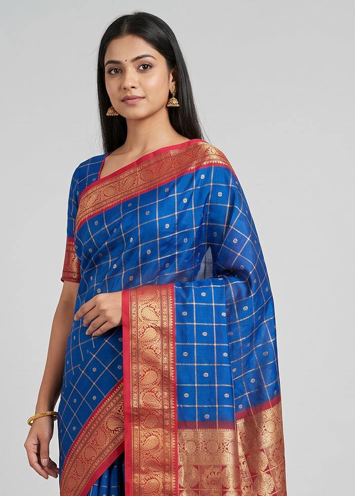Blue Kanjivaram Silk Saree With Blouse Piece