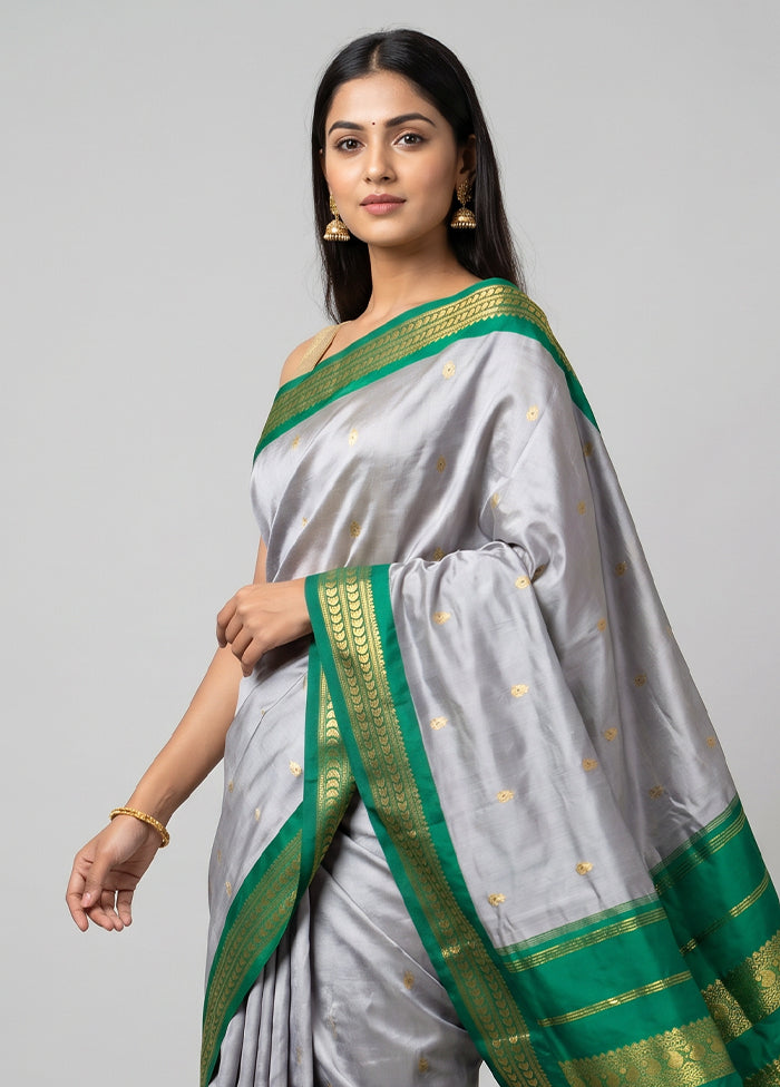 Grey Kanjivaram Silk Saree With Blouse Piece