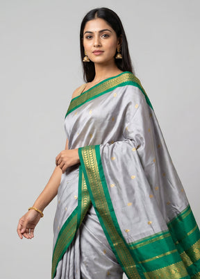 Grey Kanjivaram Silk Saree With Blouse Piece
