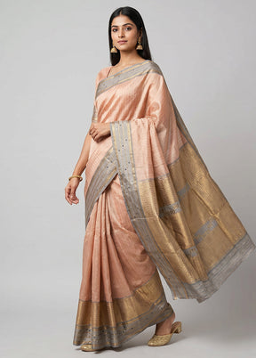 Cream Handloom Kanjivaram Pure Silk Saree With Blouse Piece