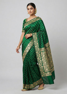Green Handloom Banarasi Pure Silk Saree With Blouse Piece