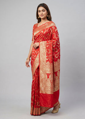 Red Uppada Silk Saree With Blouse Piece