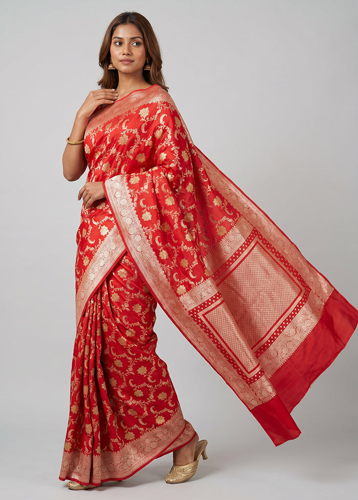 Red Dupion Silk Saree With Blouse Piece