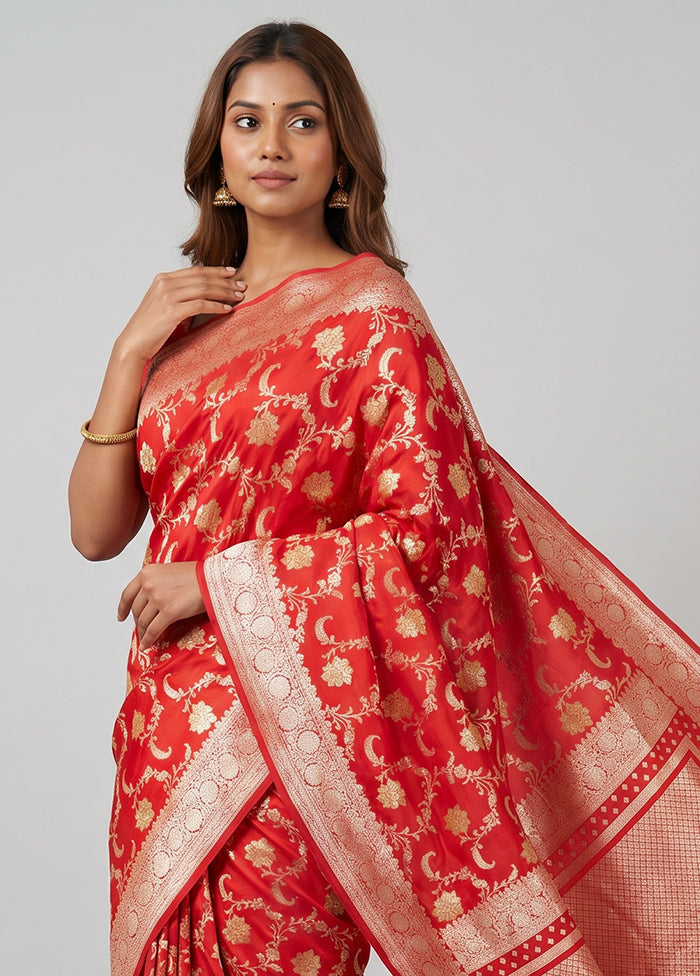 Red Dupion Silk Saree With Blouse Piece