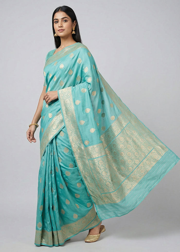 Blue Dupion Silk Saree With Blouse Piece