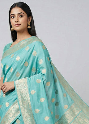 Blue Dupion Silk Saree With Blouse Piece