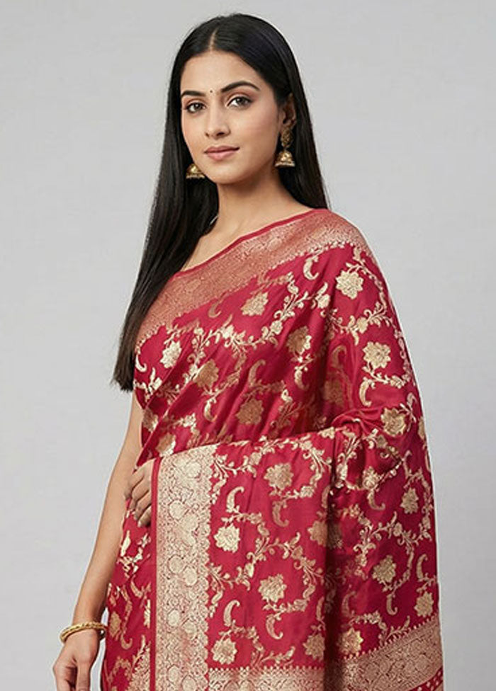 Pink Dupion Silk Saree With Blouse Piece