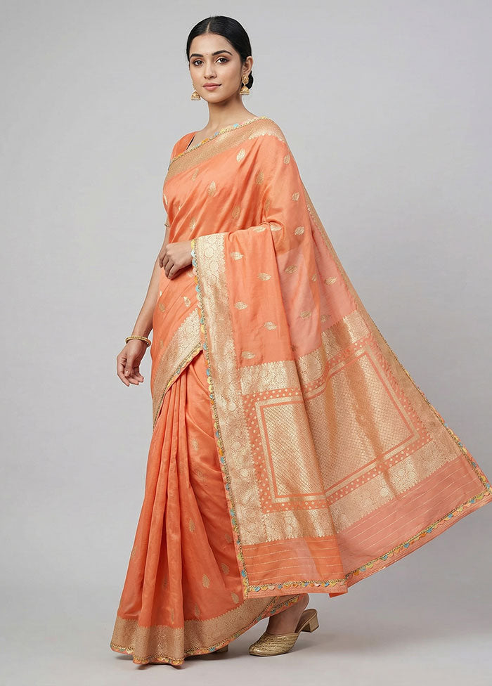 Peach Dupion Silk Saree With Blouse Piece