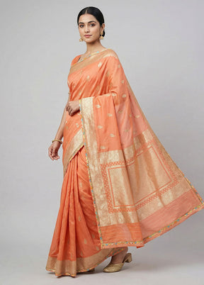 Peach Dupion Silk Saree With Blouse Piece
