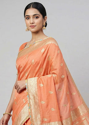 Peach Dupion Silk Saree With Blouse Piece