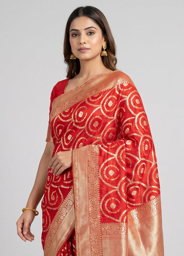Red Dupion Silk Saree With Blouse Piece