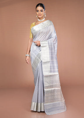 Grey Dupion Silk Saree With Blouse Piece