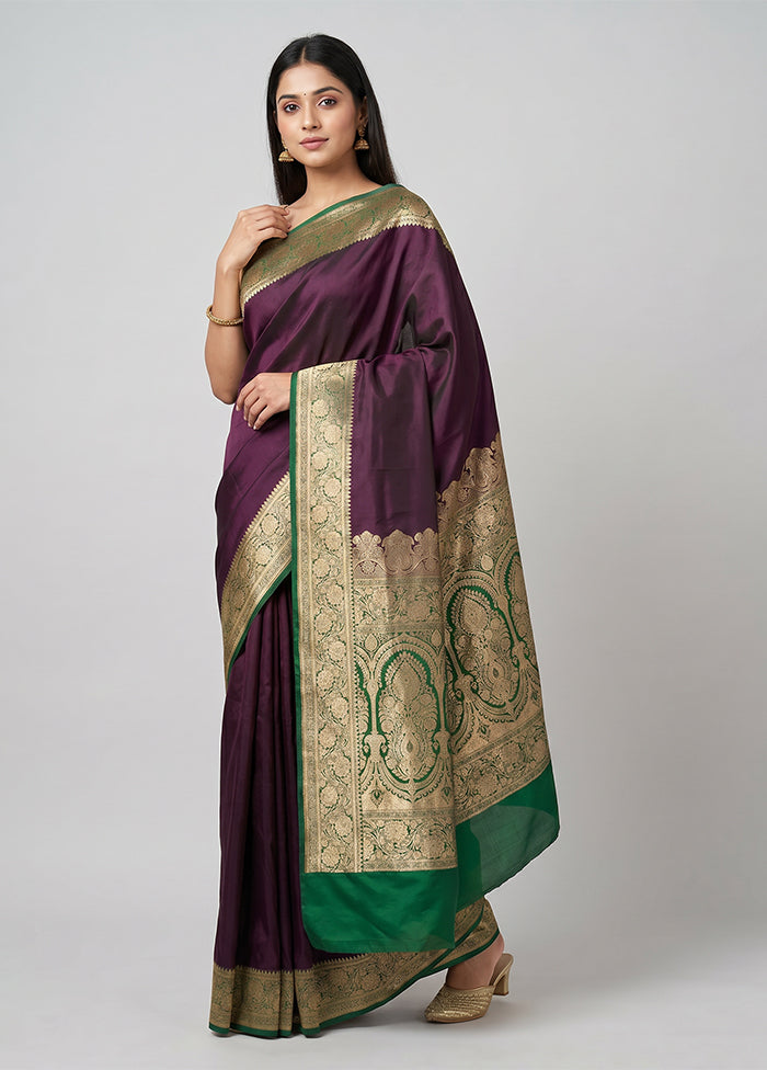 Maroon Banarasi Silk Saree With Blouse Piece