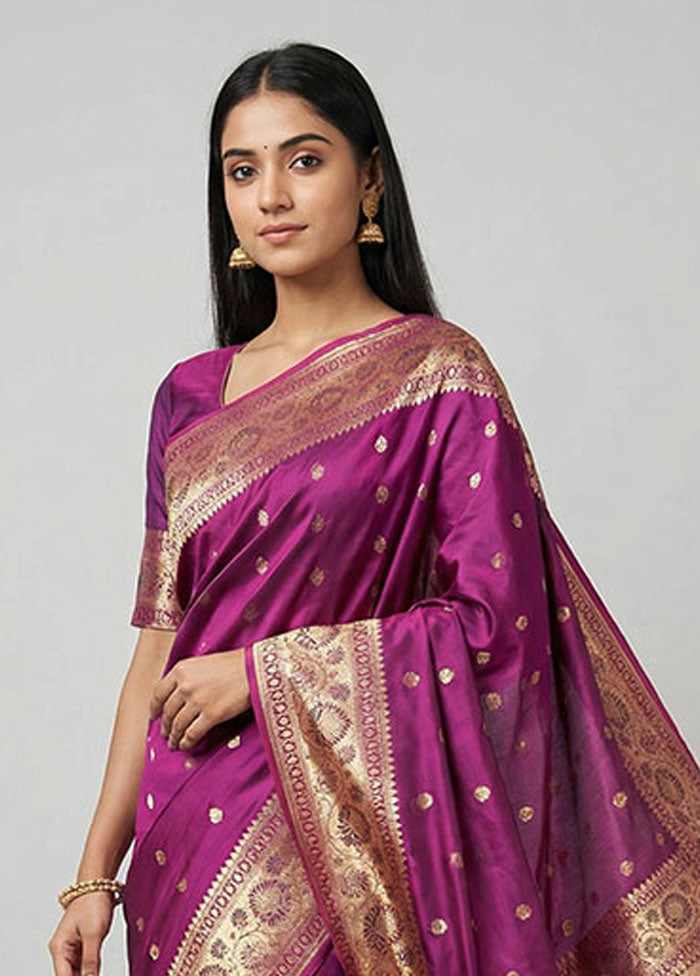 Pink Banarasi Silk Saree With Blouse Piece