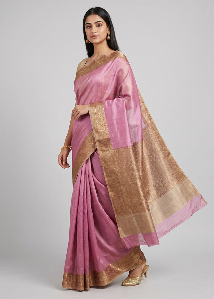 Purple Handloom Tussar Pure Silk Saree With Blouse Piece