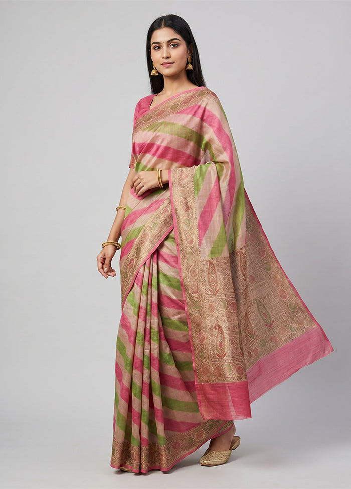 Multicolor Handloom Tussar Pure Silk Saree With Blouse Piece