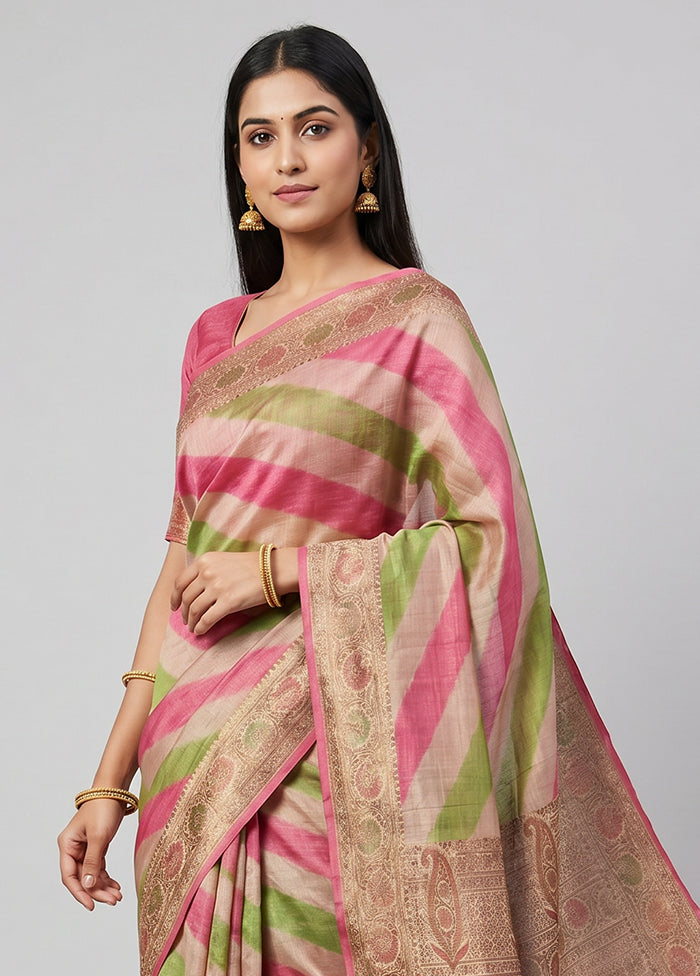 Multicolor Handloom Tussar Pure Silk Saree With Blouse Piece