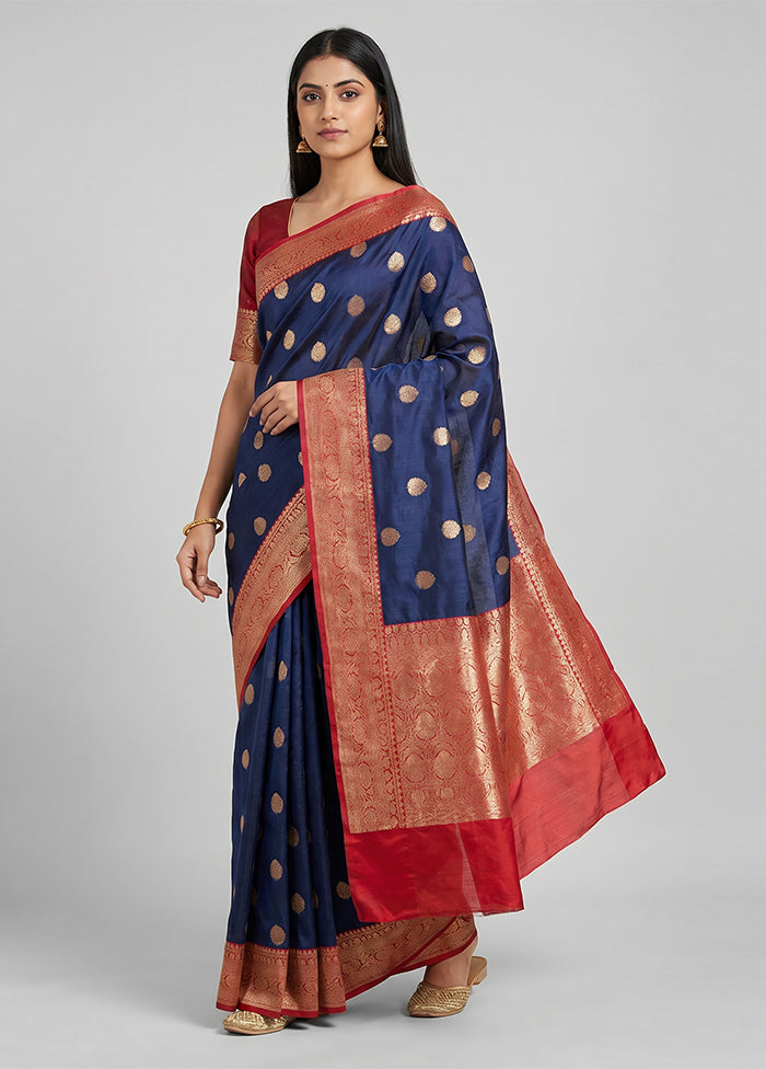 Blue Handloom Katan Pure Silk Saree With Blouse Piece
