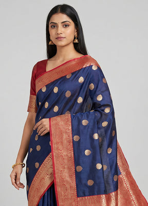 Blue Handloom Katan Pure Silk Saree With Blouse Piece