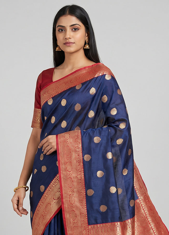 Blue Handloom Katan Pure Silk Saree With Blouse Piece