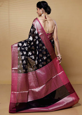 Black Kora Silk Saree With Blouse Piece
