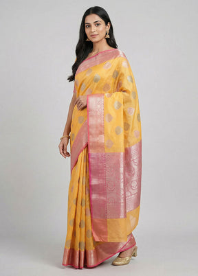 Peach Kora Silk Saree With Blouse Piece