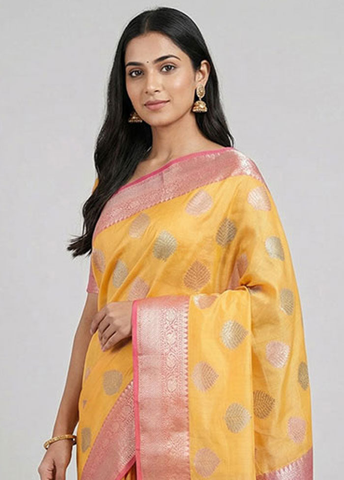 Peach Kora Silk Saree With Blouse Piece