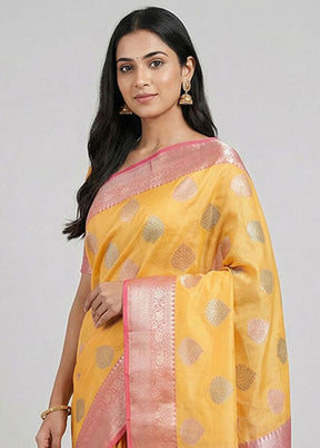 Peach Kora Silk Saree With Blouse Piece