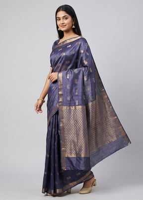 Blue Handloom Tussar Pure Silk Saree With Blouse Piece