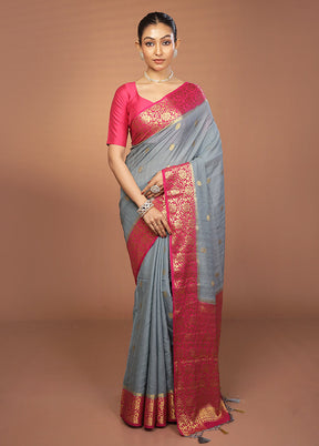 Grey Dupion Silk Saree With Blouse Piece