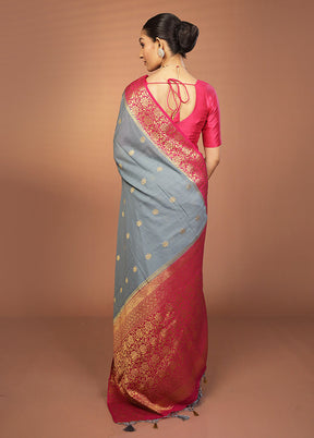 Grey Dupion Silk Saree With Blouse Piece