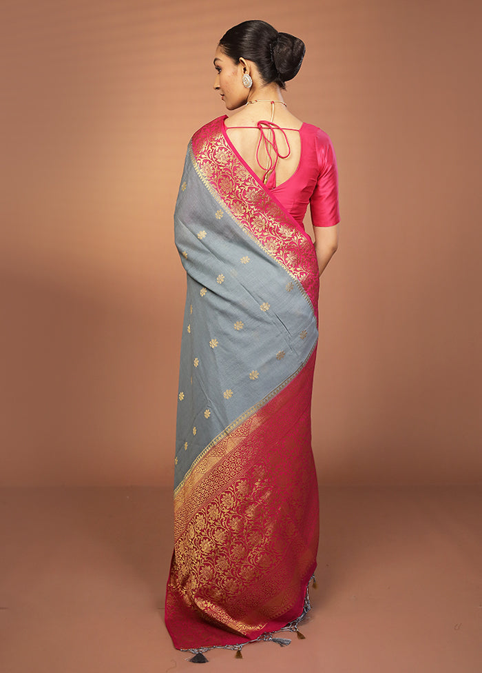 Grey Dupion Silk Saree With Blouse Piece