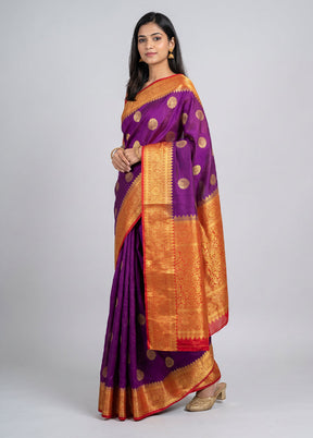 Purple Dupion Silk Saree With Blouse Piece