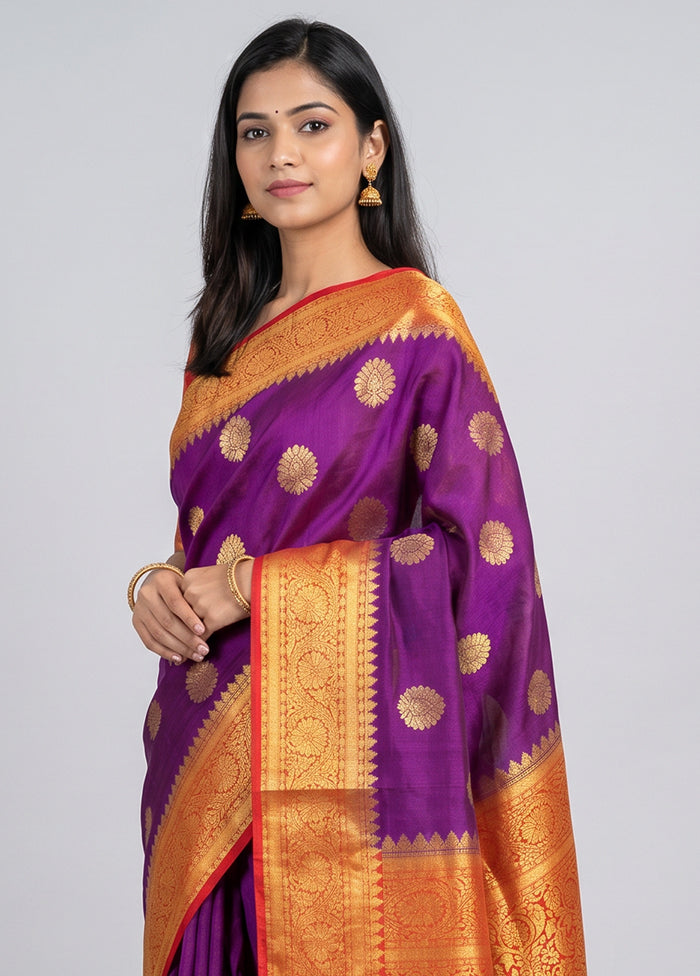 Purple Dupion Silk Saree With Blouse Piece