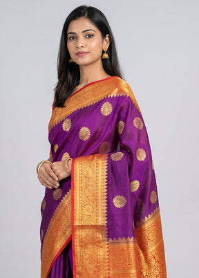 Purple Dupion Silk Saree With Blouse Piece