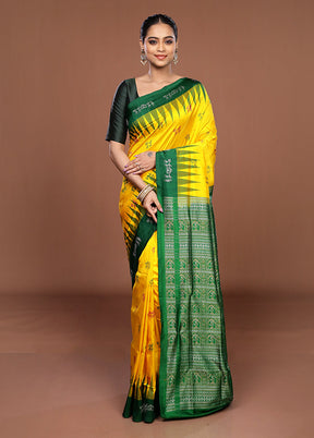 Yellow Handloom Bomkai Pure Silk Saree With Blouse Piece