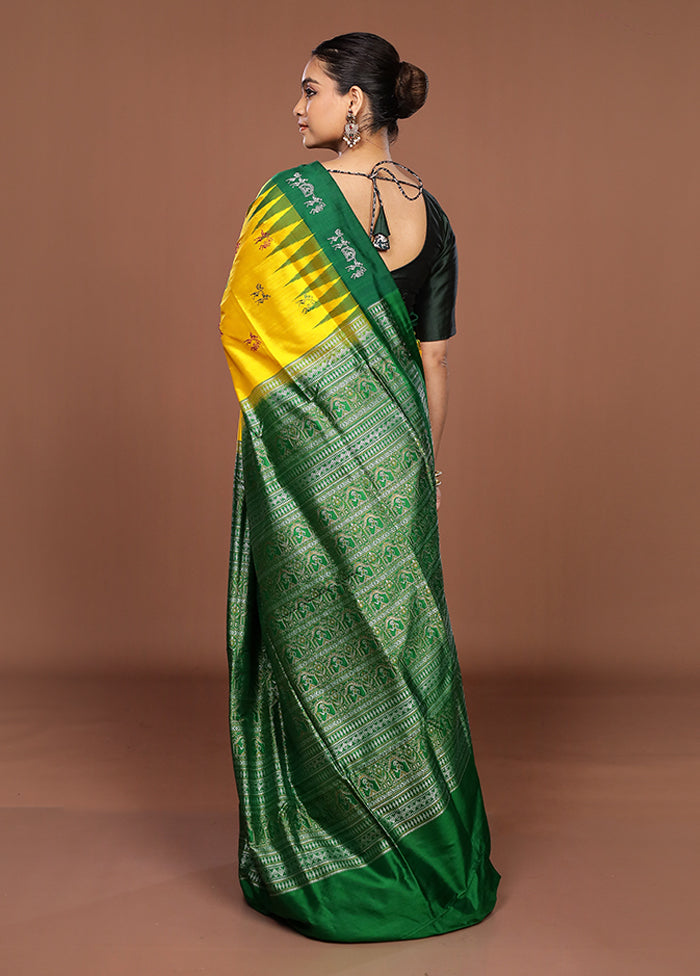 Yellow Handloom Bomkai Pure Silk Saree With Blouse Piece