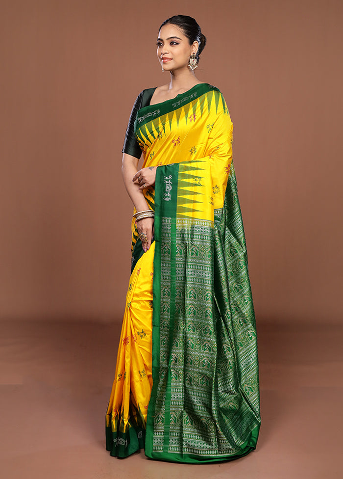 Yellow Handloom Bomkai Pure Silk Saree With Blouse Piece