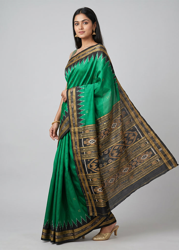Green Handloom Patola Pure Silk Saree With Blouse Piece