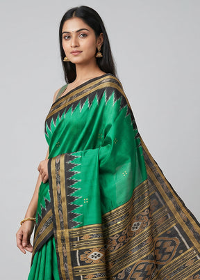 Green Handloom Patola Pure Silk Saree With Blouse Piece