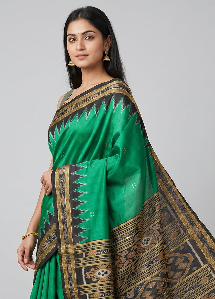 Green Handloom Patola Pure Silk Saree With Blouse Piece