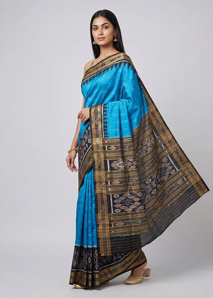 Blue Handloom Patola Pure Silk Saree With Blouse Piece