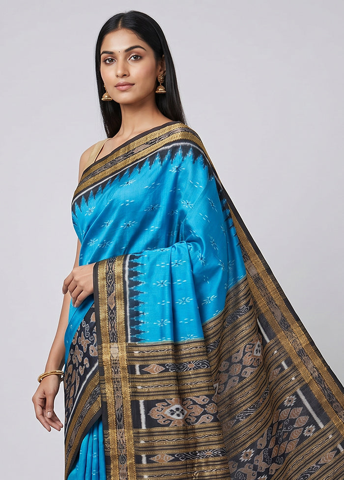 Blue Handloom Patola Pure Silk Saree With Blouse Piece