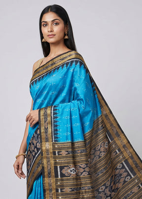Blue Handloom Patola Pure Silk Saree With Blouse Piece