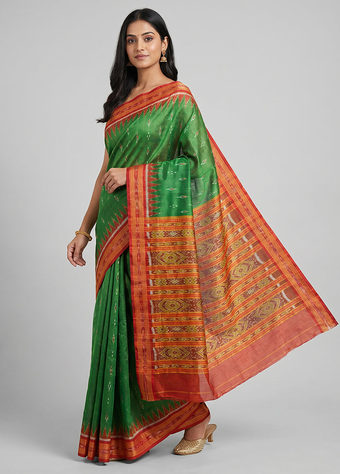 Green Handloom Patola Pure Silk Saree With Blouse Piece