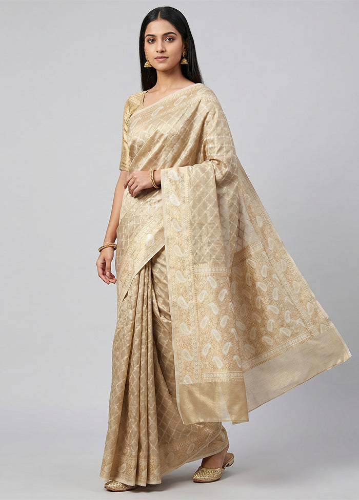Cream Tissue Silk Saree With Blouse Piece